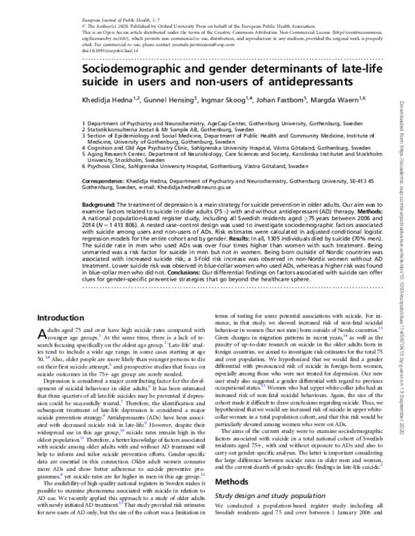(PDF) Sociodemographic and gender determinants of late-life suicide in ...