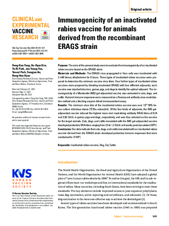 (PDF) Immunogenicity of an inactivated rabies vaccine for animals ...