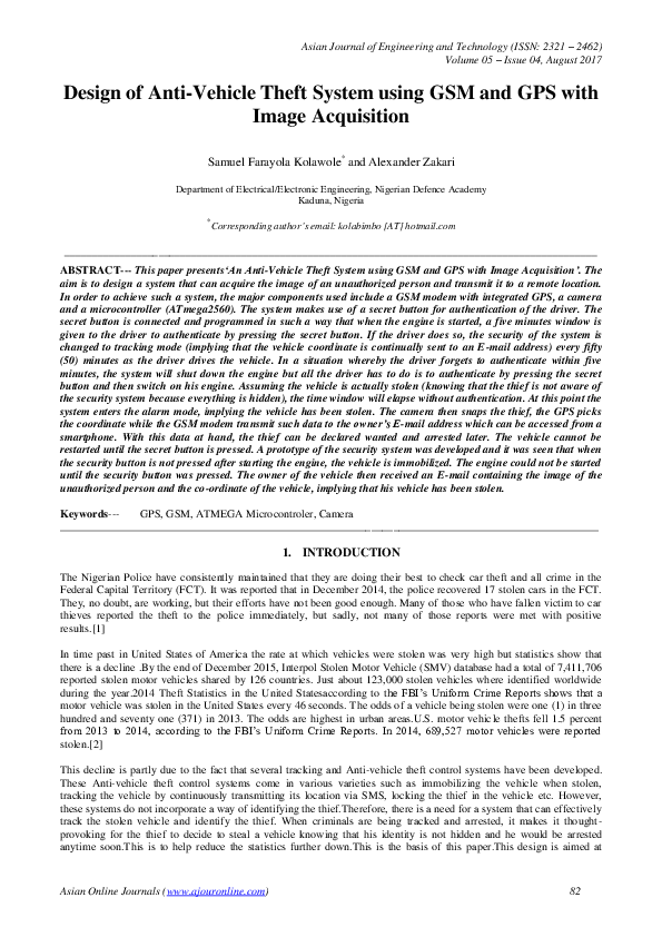(PDF) Design of Anti-Vehicle Theft System using GSM and GPS with Image ...