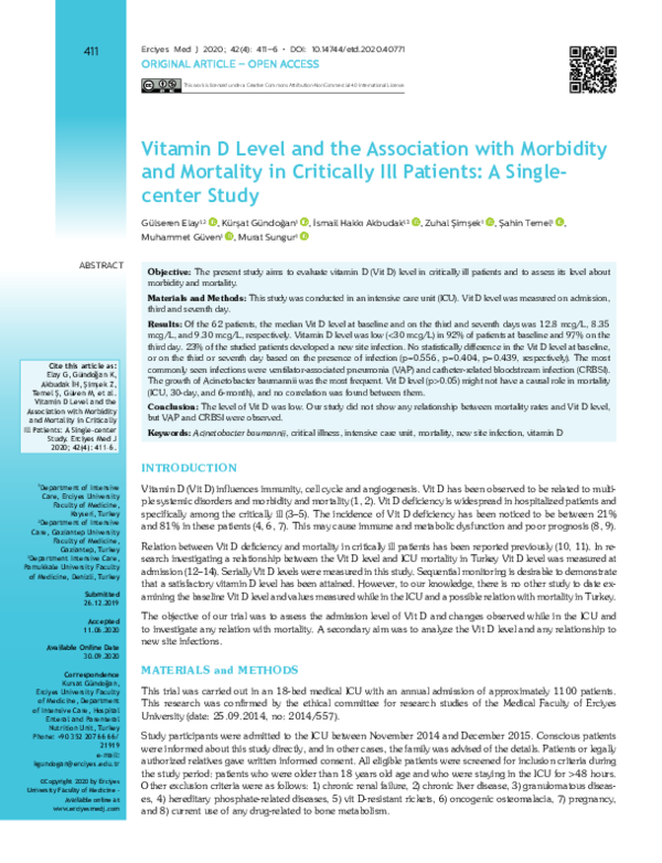 (PDF) Vitamin D Level and the Association with Morbidity and Mortality ...