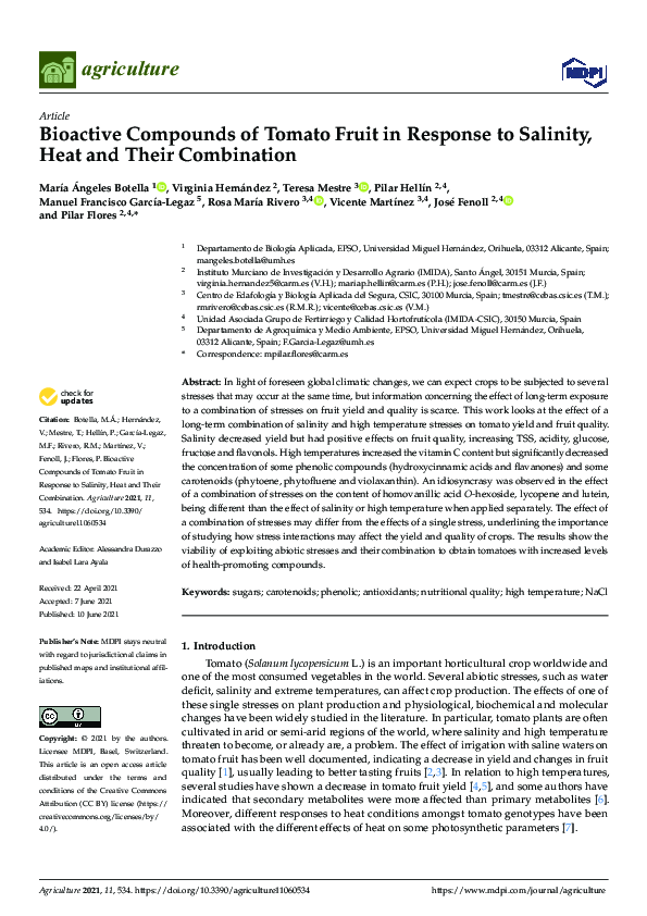 (PDF) Bioactive Compounds of Tomato Fruit in Response to Salinity, Heat ...