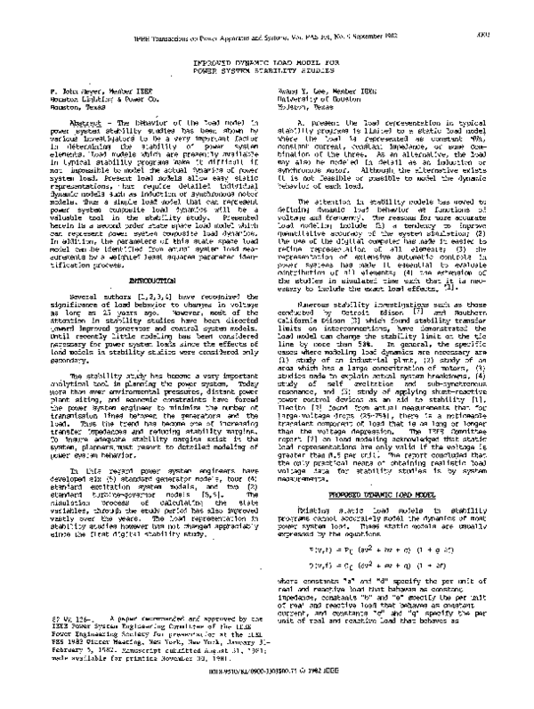 (PDF) Improved Dynamic Load Model for Power system Stability Studies