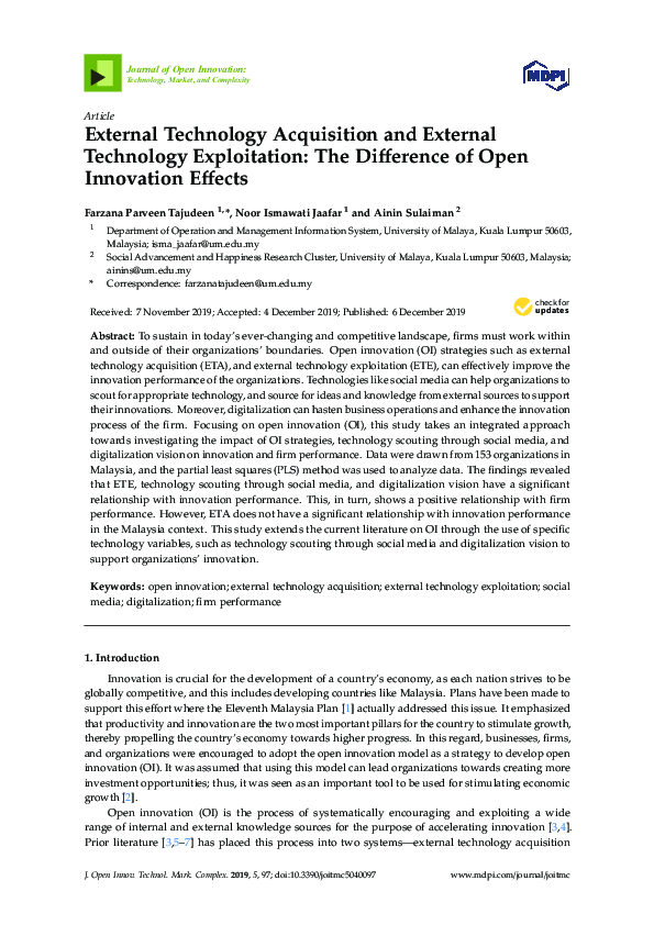 (PDF) External Technology Acquisition and External Technology ...