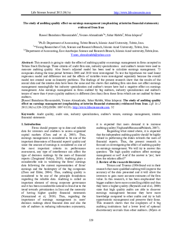 (PDF) The study of auditing quality effect on earnings management ...