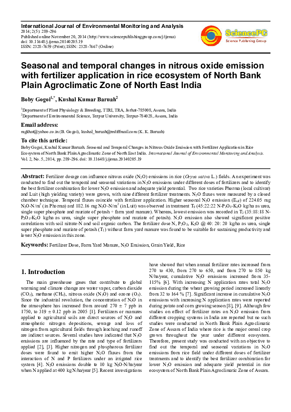 (PDF) Seasonal and Temporal Changes in Nitrous Oxide Emission with ...