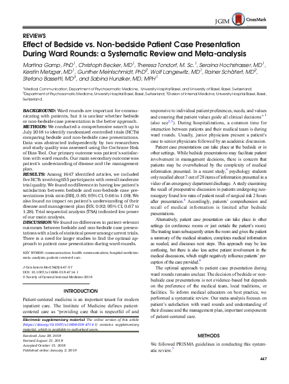 (PDF) Effect of Bedside vs. Nonbedside Patient Case Presentation