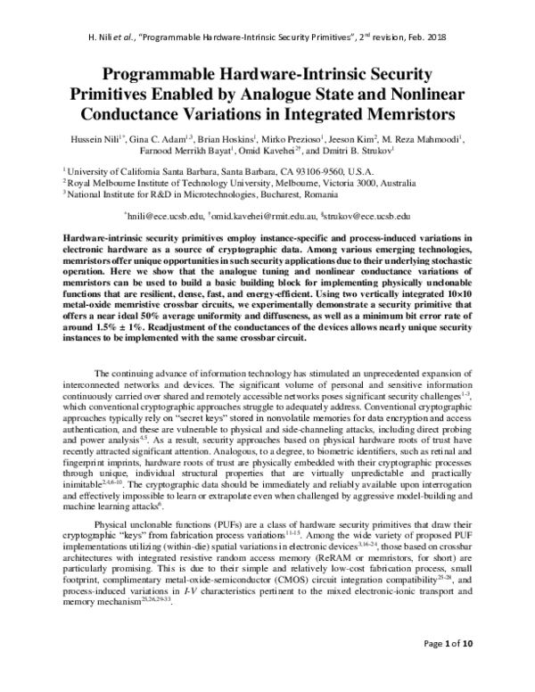 (PDF) Hardware-intrinsic security primitives enabled by analogue state ...