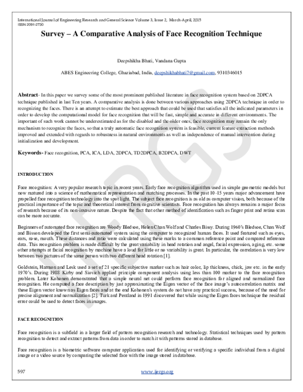 (PDF) Survey - A Comparative Analysis of Face Recognition Technique