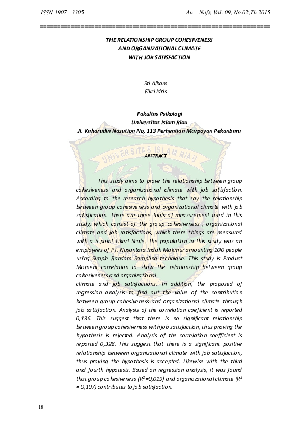 (PDF) The Relationship Group Cohesiveness And Organizational Climate ...
