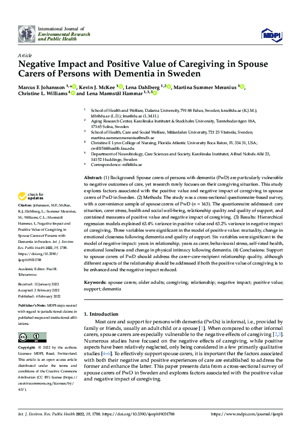 (PDF) Negative Impact and Positive Value of Caregiving in Spouse Carers ...