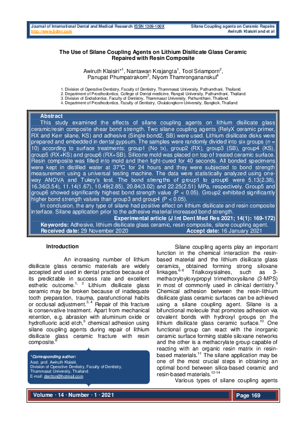 (PDF) The Use of Silane Coupling Agents on Lithium Disilicate Glass Ceramic Repaired with Resin