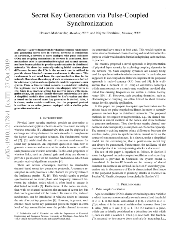 (PDF) Secret Key Generation via Pulse-Coupled Synchronization