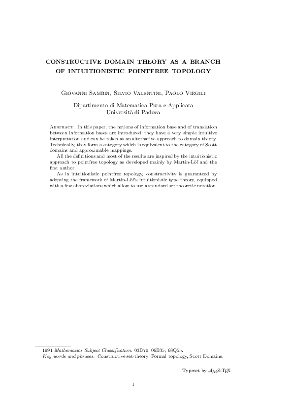 (PDF) Key words and phrases. Constructive set-theory, Formal topology ...