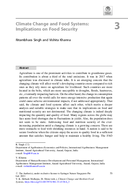 (PDF) Climate Change and Food Systems: Implications on Food Security