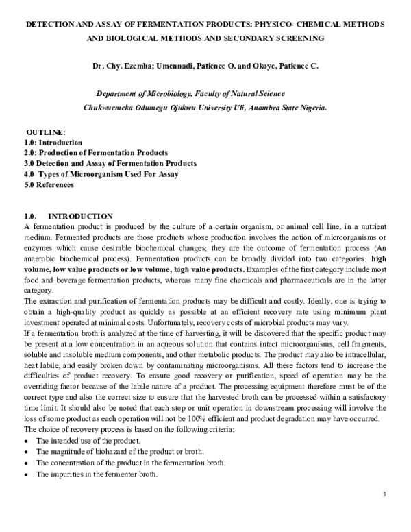 (PDF) DETECTION AND ASSAY OF FERMENTATION PRODUCTS PHYSICOCHEMICAL