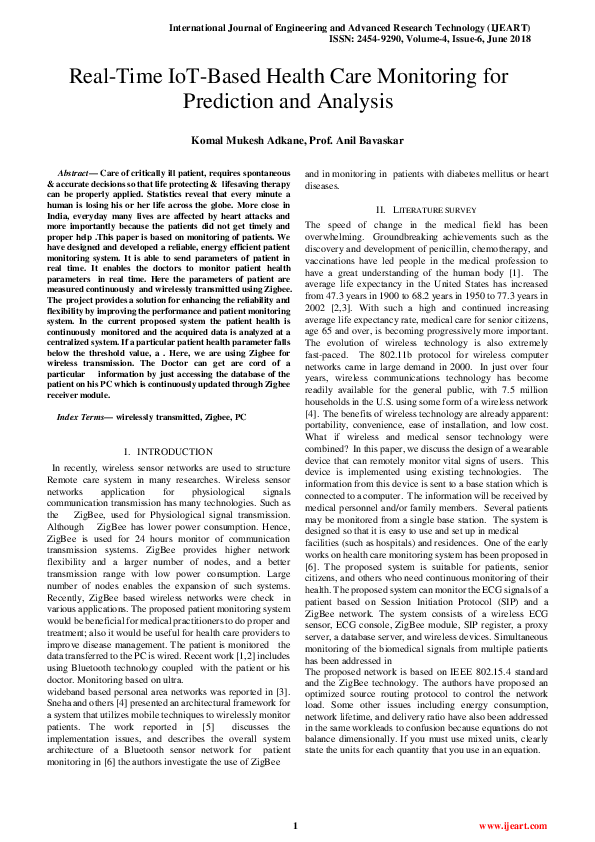 (PDF) Real-Time IoT-Based Health Care Monitoring for Prediction and ...