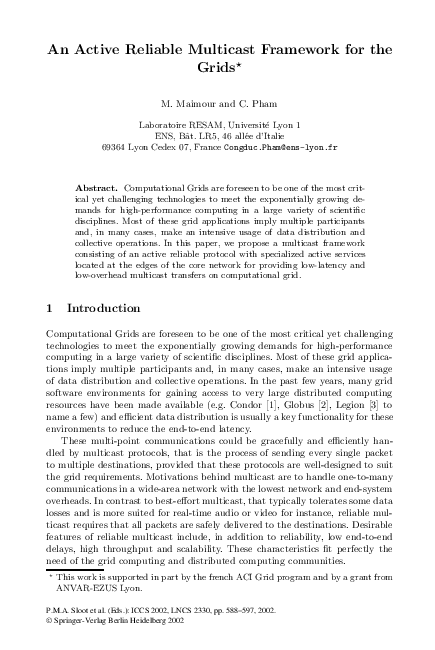 (PDF) An Active Reliable Multicast Framework for the Grids