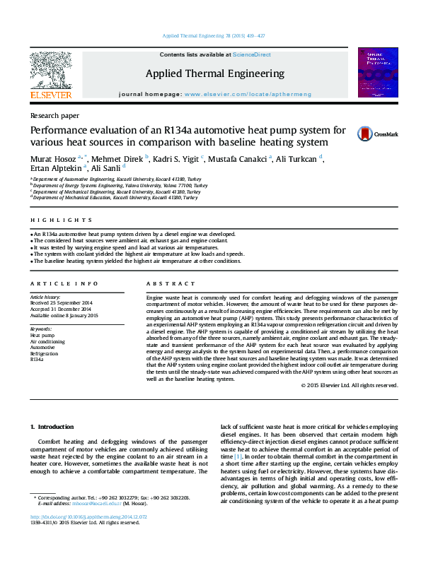 (PDF) Performance evaluation of an R134a automotive heat pump system ...