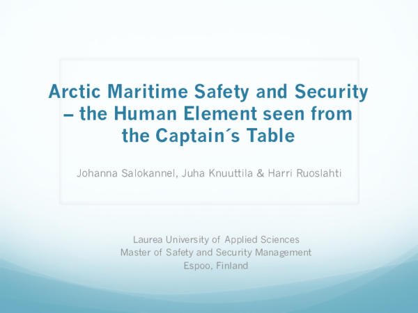 (PDF) Arctic maritime safety & security - the human element seen from ...