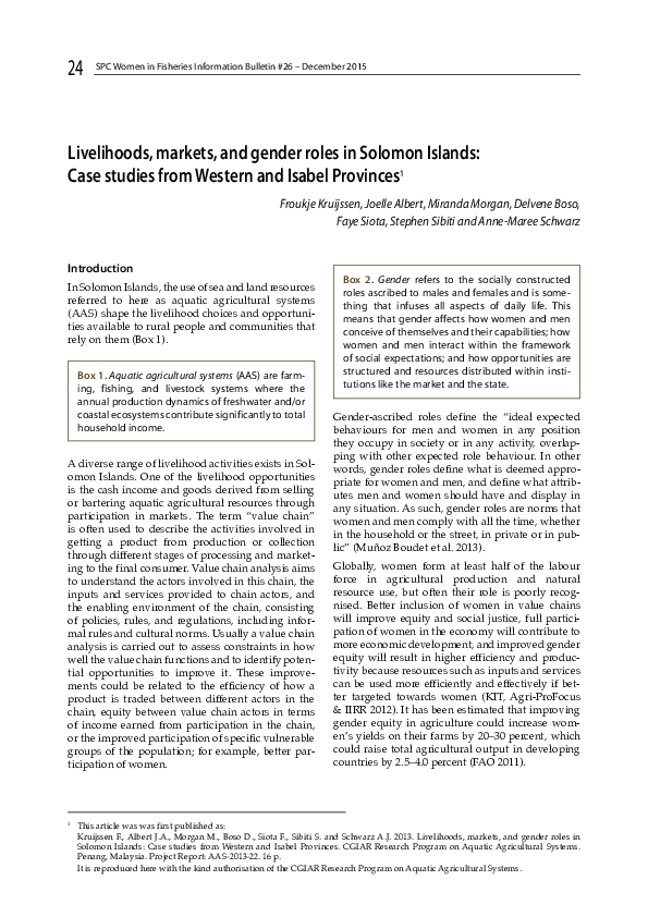 (PDF) Livelihoods, markets, and gender roles in Solomon Islands: case ...