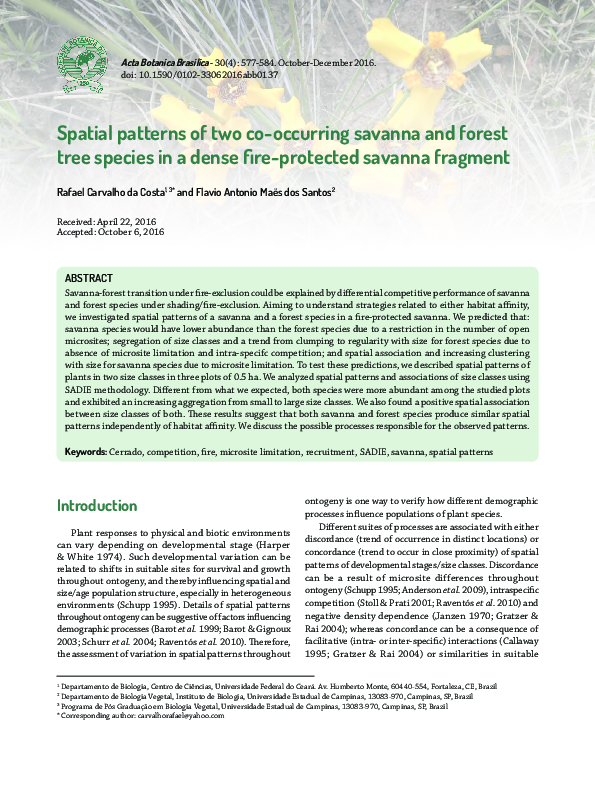 (PDF) Spatial patterns of two co-occurring savanna and forest tree ...