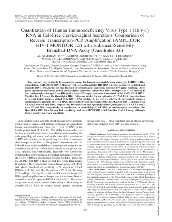 (PDF) Quantitation of Human Immunodeficiency Virus Type 1 (HIV-1) RNA ...