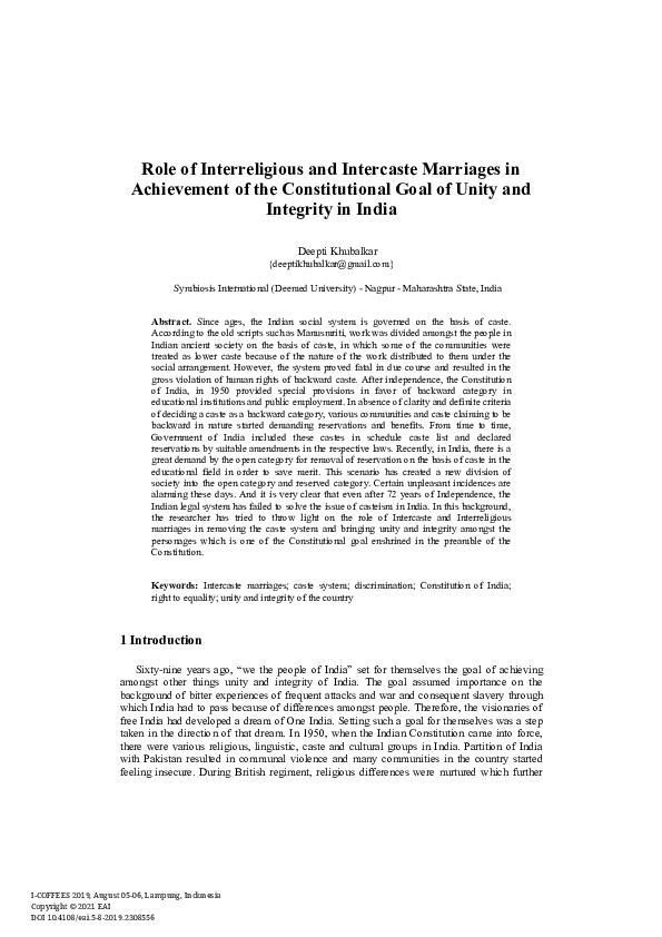 (PDF) Role of Interreligious and Intercaste Marriages in Achievement of ...