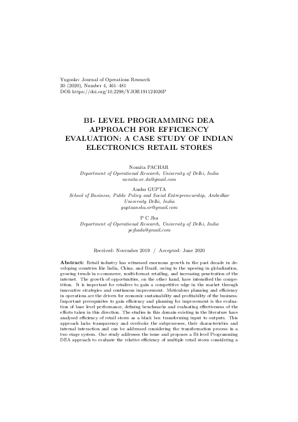 (PDF) Bi-level programming DEA approach for efficiency evaluation: A ...