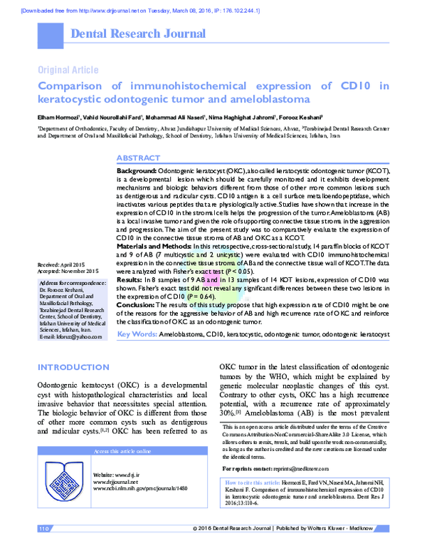 (PDF) Comparison of immunohistochemical expression of CD10 in ...