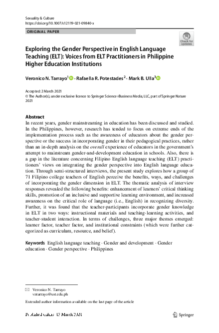  PDF Exploring The Gender Perspective In English Language Teaching ELT Voices From ELT 