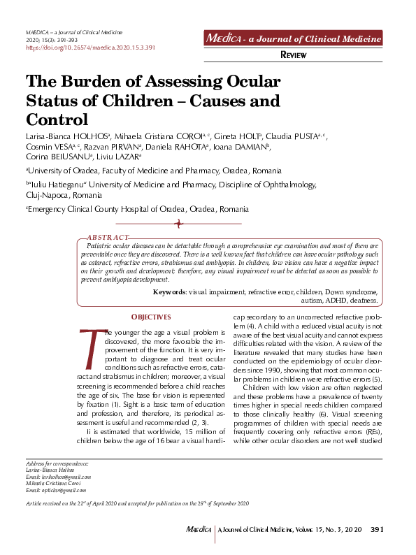 (PDF) The Burden of Assessing Ocular Status of Children - Causes and ...