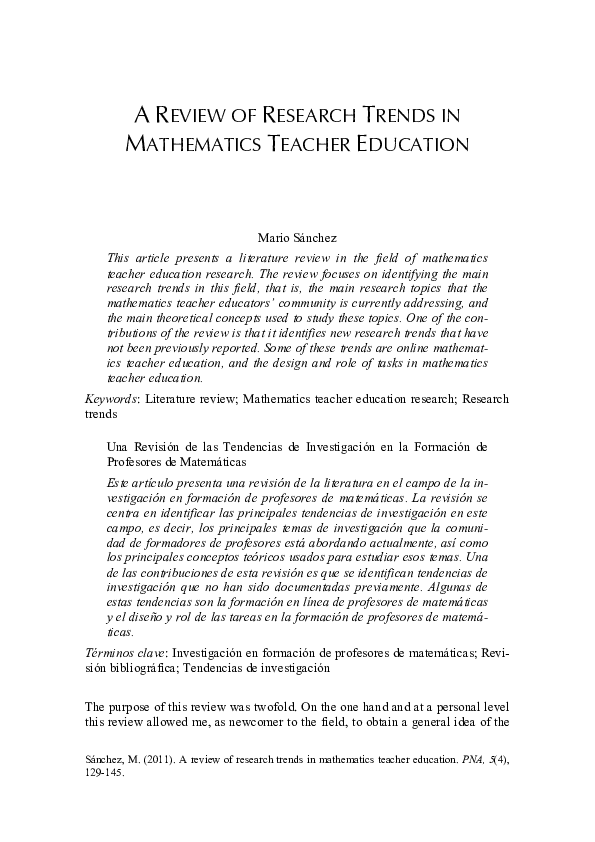 (PDF) A review of research trends in mathematics teacher education