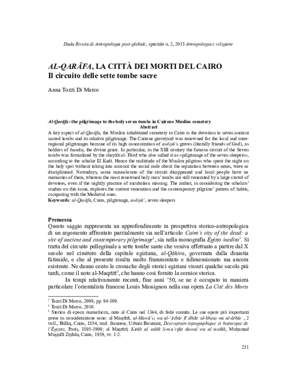 (PDF) Alqarāfa, la Città dei Morti del Cairo. Il circuito delle sette tombe sacre AlQarāfa