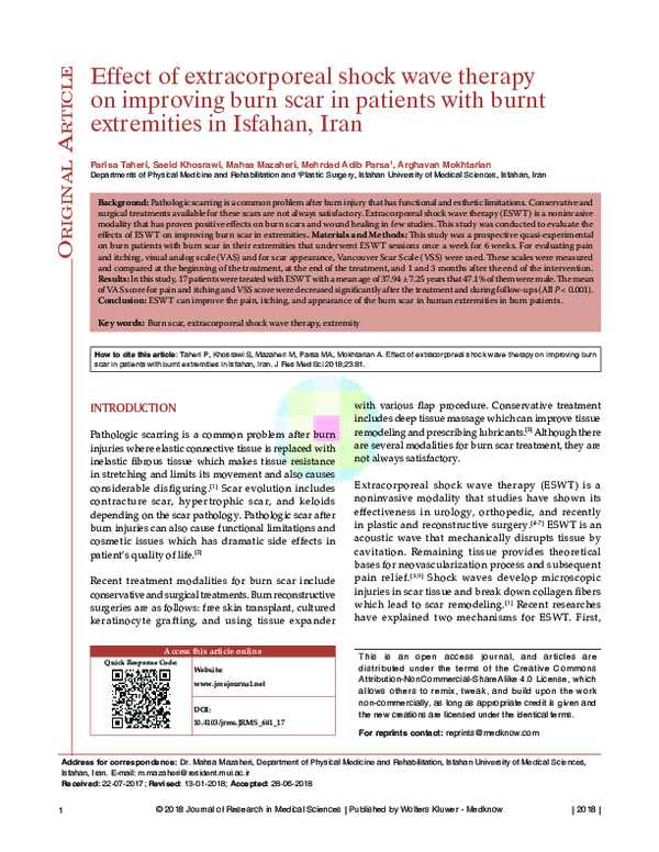(PDF) Extracorporeal Shock Wave Therapy for the Management of Burn Scars