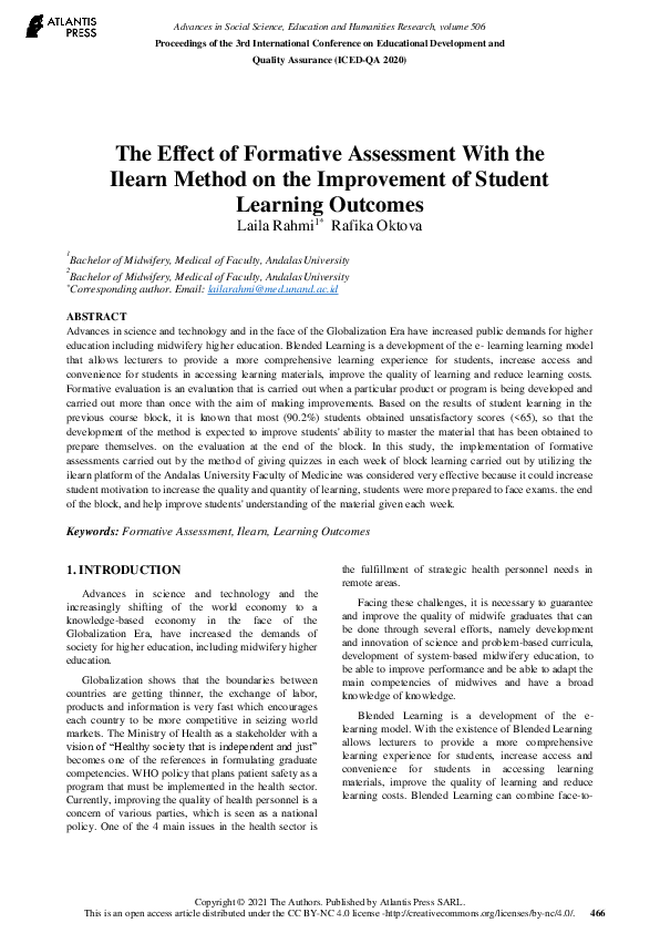 (PDF) The Effect of Formative Assessment With the Ilearn Method on the ...