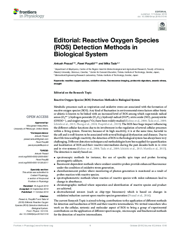 (PDF) Editorial: Reactive Oxygen Species (ROS) Detection Methods in ...