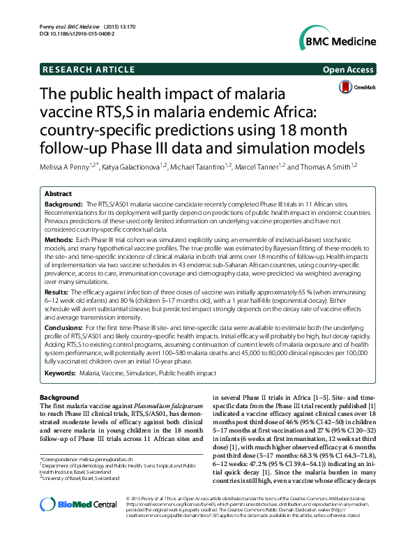 (PDF) The public health impact of malaria vaccine RTS,S in malaria ...