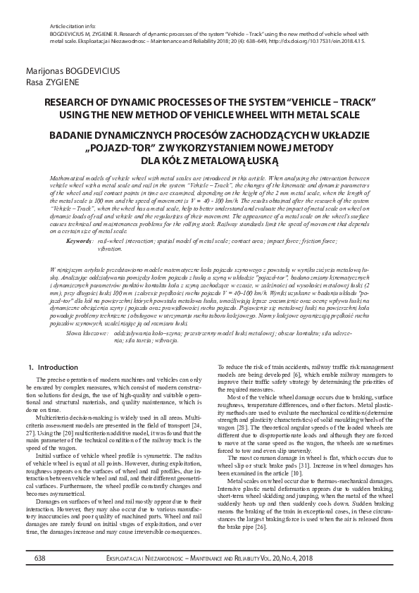 (PDF) Research of dynamic processes of the system “Vehicle – Track ...