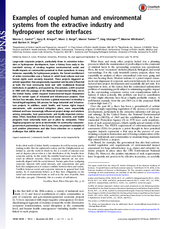 (PDF) Examples of coupled human and environmental systems from the