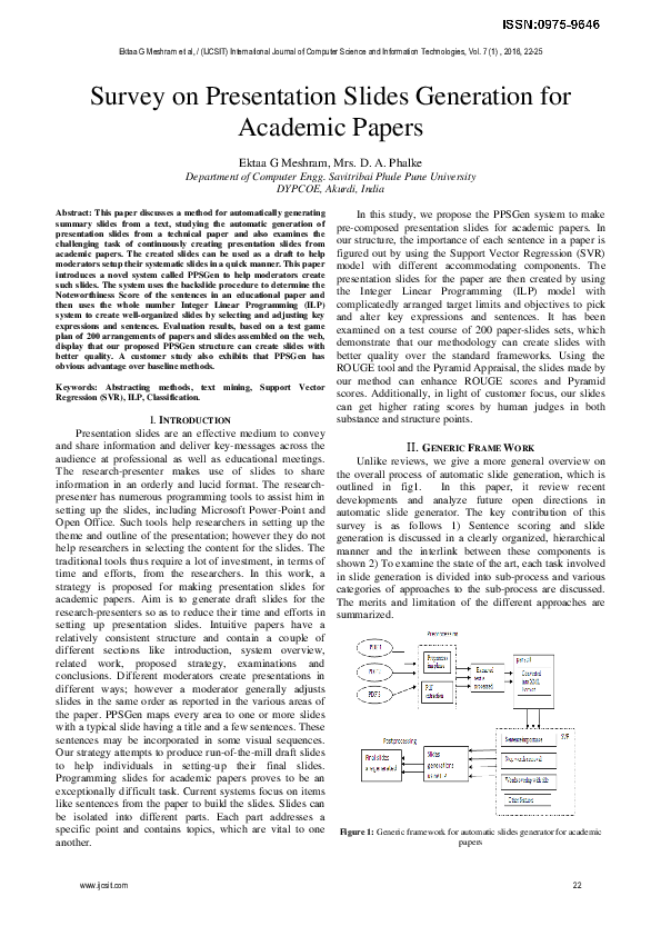 (PDF) Survey on Presentation Slides Generation for Academic Papers