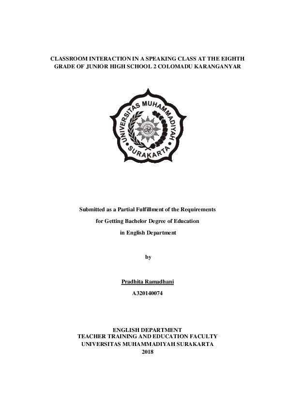 (PDF) Classroom Interaction In A Speaking Class At The Eighth Grade Of ...