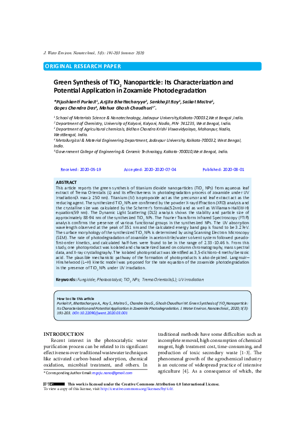 (PDF) Green synthesis of TiO2 nanoparticle : its characterization and ...