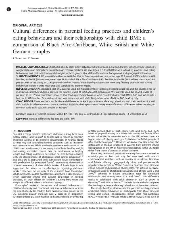 (PDF) Cultural differences in parental feeding practices and children’s ...