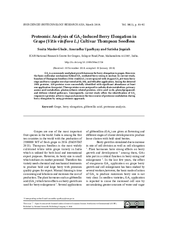 (PDF) Proteomic Analysis of GA3-Induced Berry Elongation in Grape ...