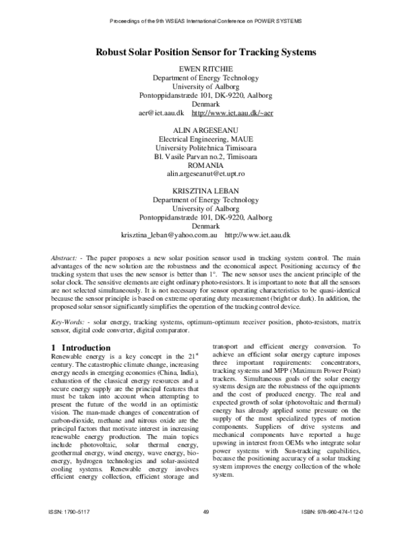 (PDF) Robust Solar Position Sensor for Tracking Systems