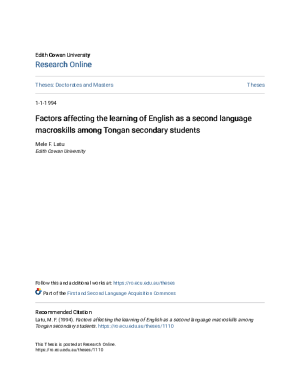 (PDF) Factors affecting the learning of English as a second language ...