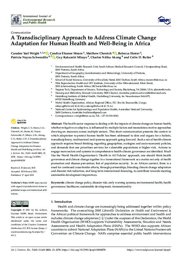 (PDF) A Transdisciplinary Approach to Address Climate Change Adaptation ...