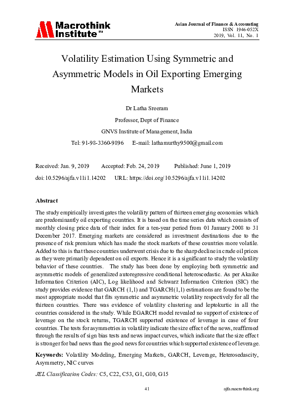 (PDF) Volatility Estimation Using Symmetric and Asymmetric Models in ...