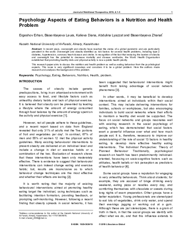 (PDF) Psychology Aspects of Eating Behaviors is a Nutrition and Health ...