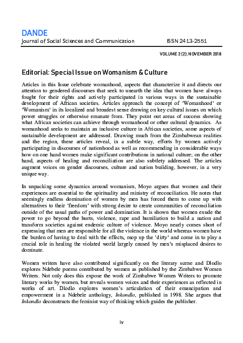 (PDF) Editorial: Special Issue on Womanism Culture